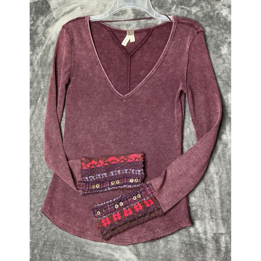 Free People We The Free Layer Cuff Thermal Plum Boho Long Sleeve Top Medium - Picture 5 of 12